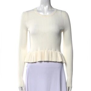 Derek Lam Ivory Ribbed Peplum Blouse